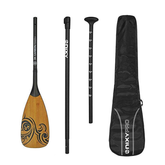 NIXY 3-Piece Adjustable 100% Carbon Fiber SUP Pro Paddle with Bamboo